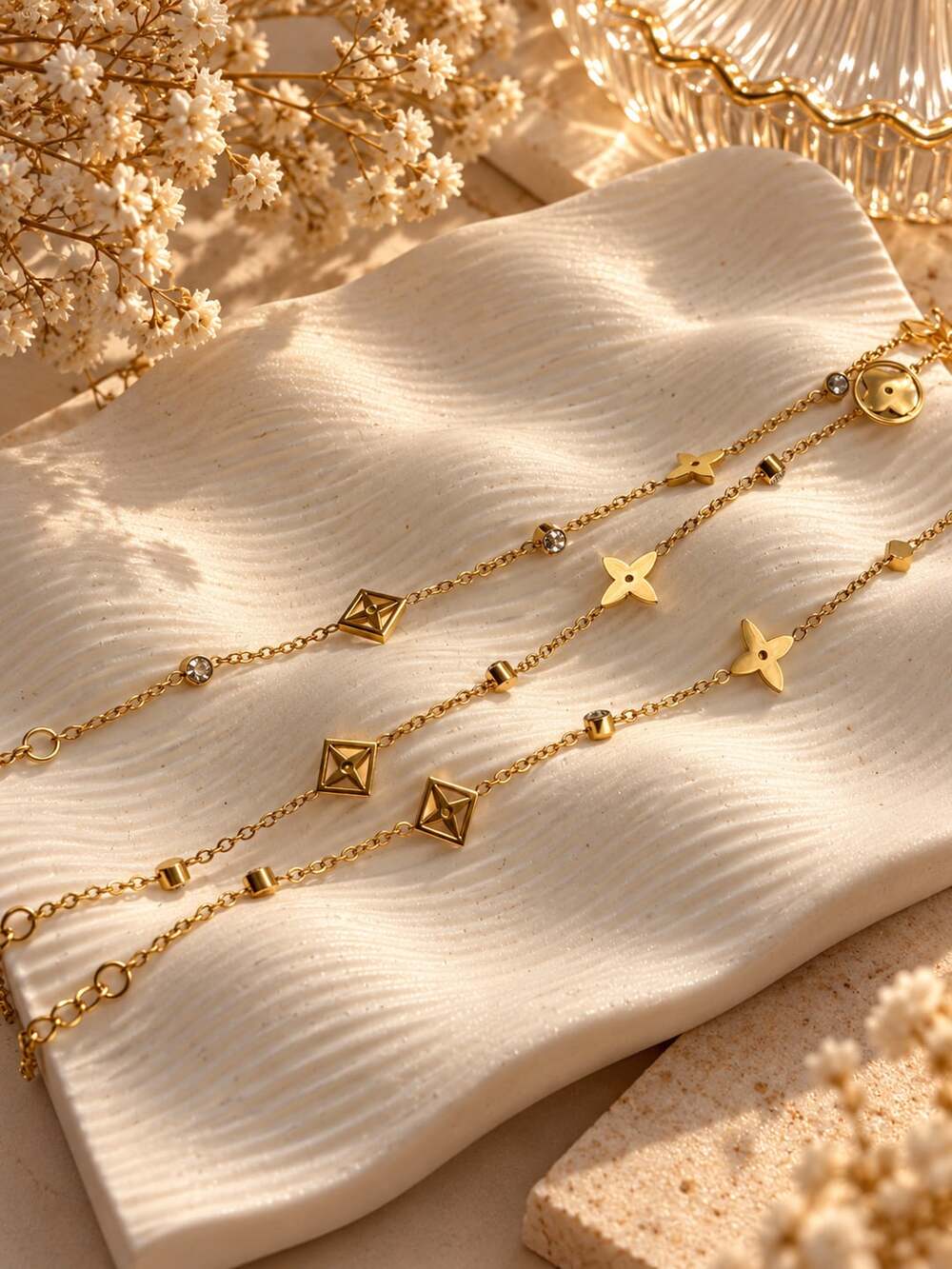 Titanium Steel 18K Gold Plated Clover Flower Link Chain Bracelet